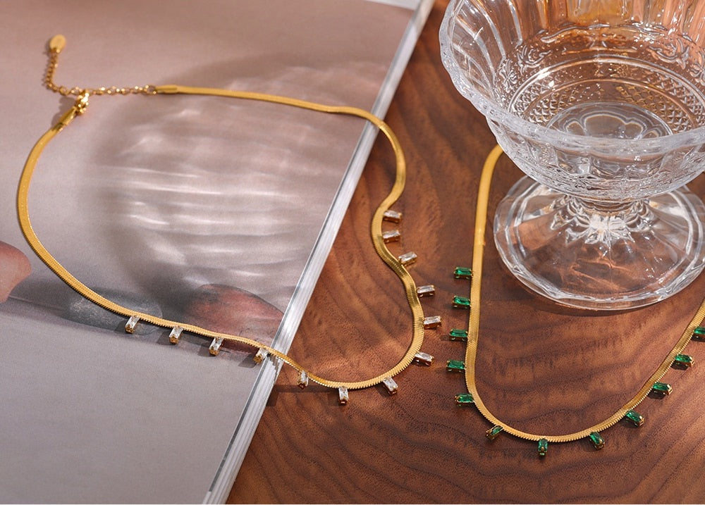 Gold Chain Emerald Necklace