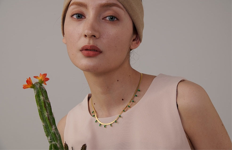 Gold Chain Emerald Necklace