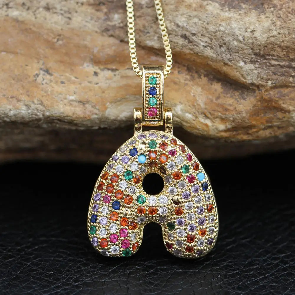 Nova's Rainbow Custom Letter Pendant Gold