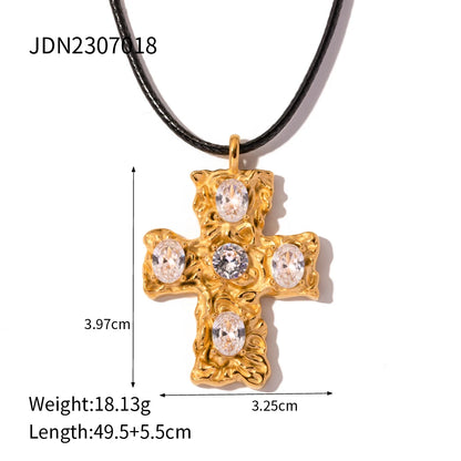 Punky Cross Rhinestone Pendant Necklace