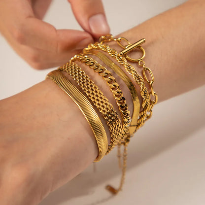 Golden Link Chain Bracelet Set