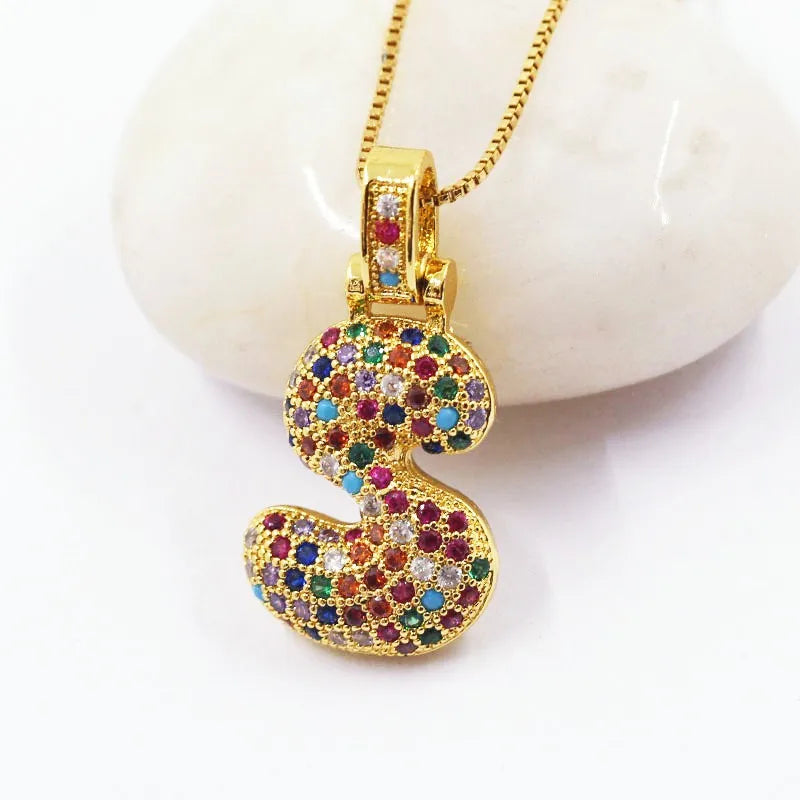 Nova's Rainbow Custom Letter Pendant Gold