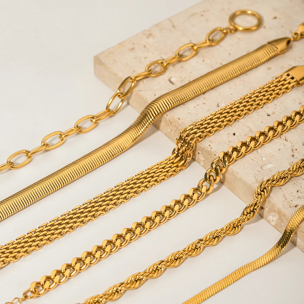 Golden Link Chain Bracelet Set