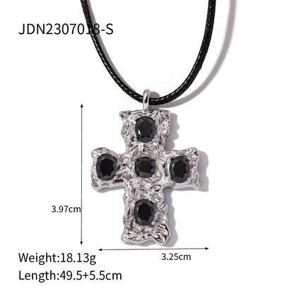 Punky Cross Rhinestone Pendant Necklace