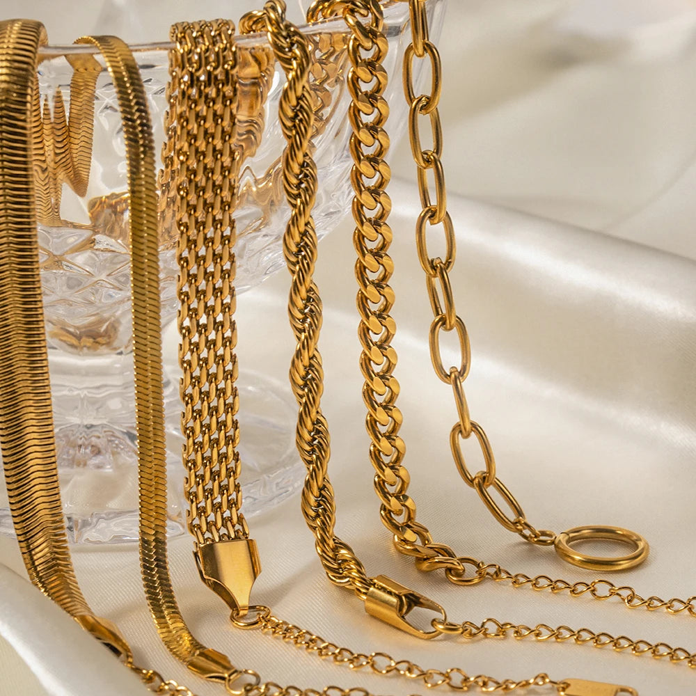 Golden Link Chain Bracelet Set