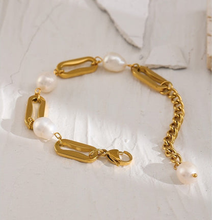 Golden Pearl Link Chain Bracelet