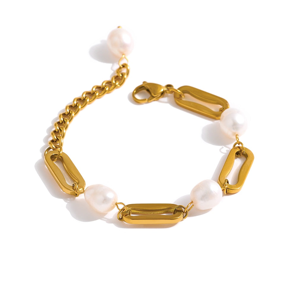 Golden Pearl Link Chain Bracelet